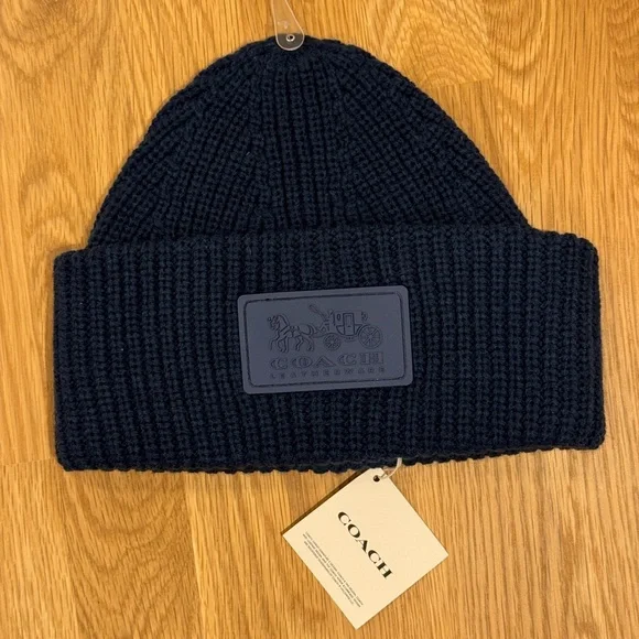 NWT Coach Wool Knit Hat Beanie Navy Blue - Picture 2 of 5